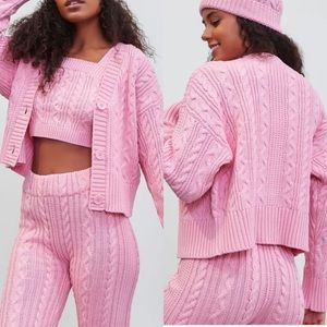 Pink Pantone x F21 cardigan and tank